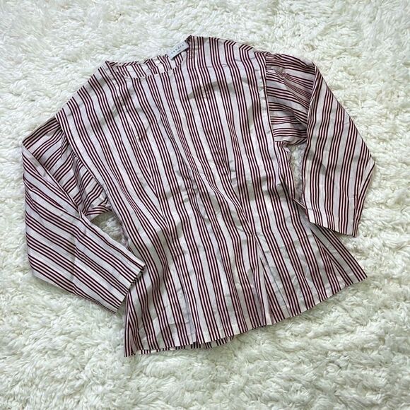 Sandro Iman Pleated Back-snap Blouse In Burgundy - Picture 3 of 9